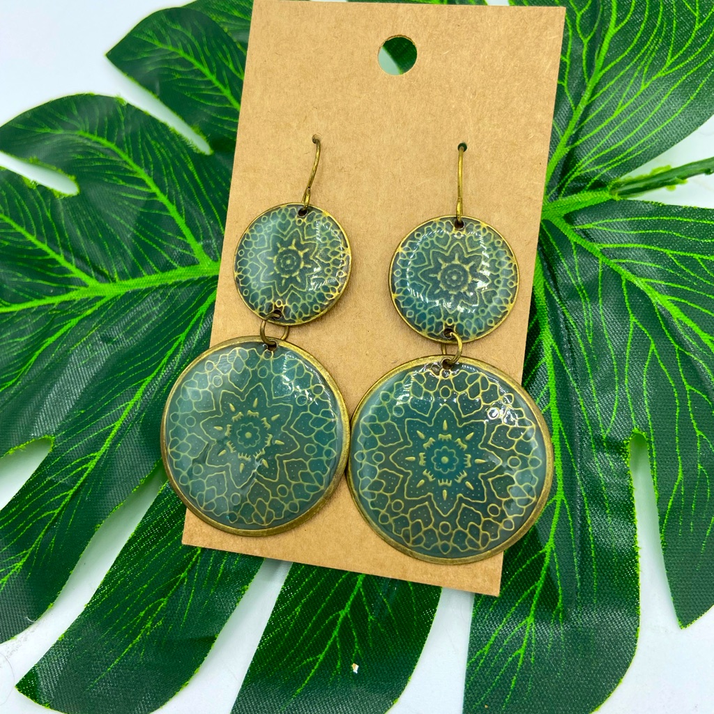 Green And Gold Dangle Earrings